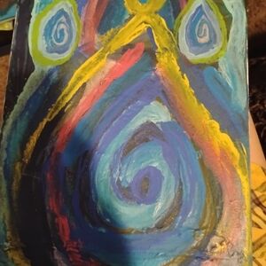 tear dropNicole Bold Teardrop Spiral Painting in Blue, Yellow and Red